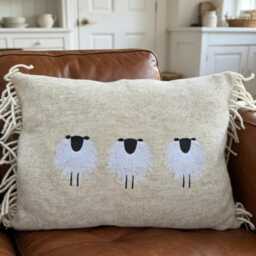 Handmade Embroidered Sheep 100% Wool Cushion, 40x50 cms Country Home Decor Scatter Cushion - thumbnail 4