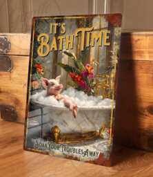 Pig Bathroom Metal Sign Vintage Tropical Decor - 200mm X 305mm - thumbnail 1