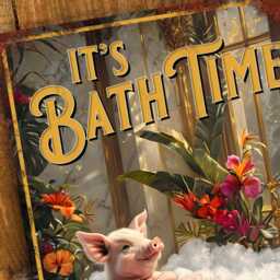 Pig Bathroom Metal Sign Vintage Tropical Decor - 200mm X 305mm - thumbnail 3