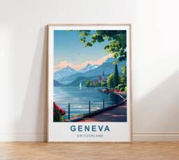 Geneva Travel Print - Poster Swiss Lake Retro - thumbnail 1