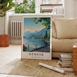 Geneva Travel Print - Poster Swiss Lake Retro - thumbnail 2
