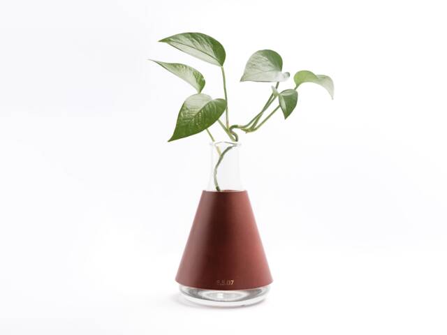 Lab Series Leather Wrapped Vases, Conical, Glass Vase With Leather, Modern Minimal Centerpiece, Personalized, Usa, Chestnut - image 1