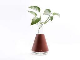 Lab Series Leather Wrapped Vases, Conical, Glass Vase With Leather, Modern Minimal Centerpiece, Personalized, Usa, Chestnut - thumbnail 1