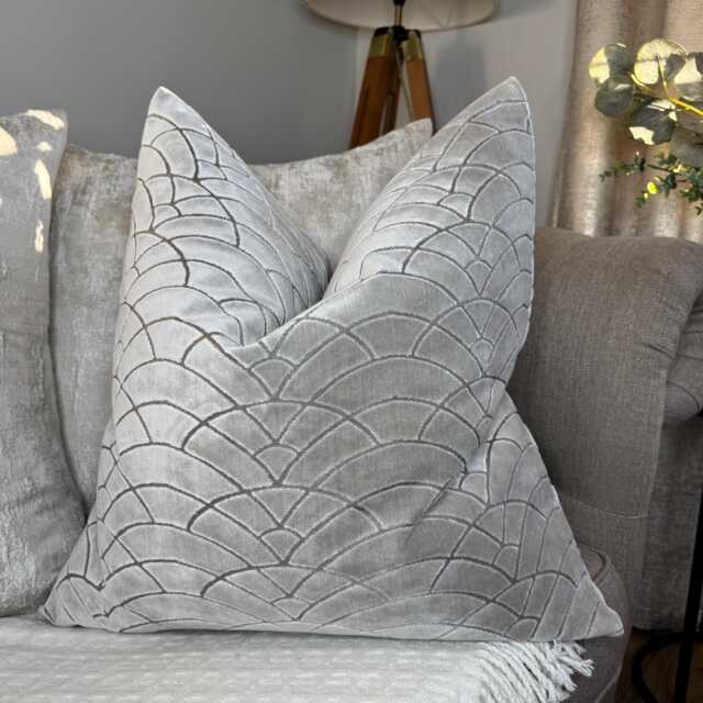 Decorative Cushion Cover, Art Deco Design Pillow Sofa Bed Silver Double Sided - Designer Velvet Fabric - image 1