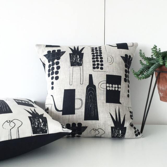Botanics & Ceramics Cushion On Natural Linen - image 1