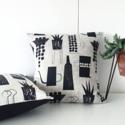 Botanics & Ceramics Cushion On Natural Linen - thumbnail 1