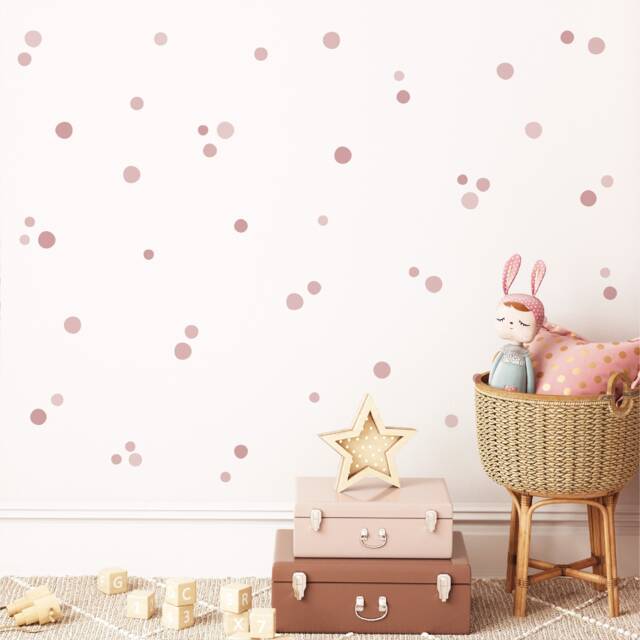 Dusty Rose Polka Dot Fabric Wall Decals - Peel & Stick Nursery Decor - image 1