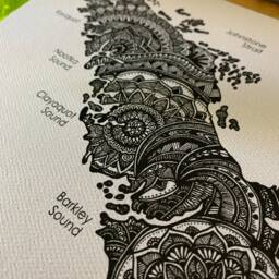 Vancouver Island Map, Bc Map, Mandalove Black & White Drawing, Wall Decoration - thumbnail 2