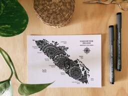 Vancouver Island Map, Bc Map, Mandalove Black & White Drawing, Wall Decoration - thumbnail 1