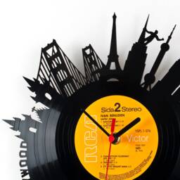 Wall Clock - Vinyl Record Reuse Original Design Recycling Sustainable Wall Decoration- World Skyline - thumbnail 3