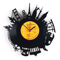 Wall Clock - Vinyl Record Reuse Original Design Recycling Sustainable Wall Decoration- World Skyline