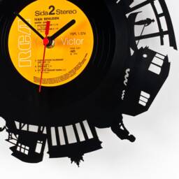 Wall Clock - Vinyl Record Reuse Original Design Recycling Sustainable Wall Decoration- World Skyline - thumbnail 2