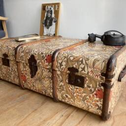 William Morris Upcycled Steamer Trunk Coffee Table - Vintage Blanket Storage Retro Toy Chest _ Glbb - thumbnail 2