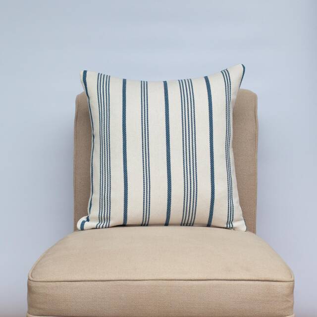 Mykonos Striped Cushion. Nautical Stripes in Marine Blue & White. Beachut, Yacht & Seaside Home Accessory. 17x17 - image 1