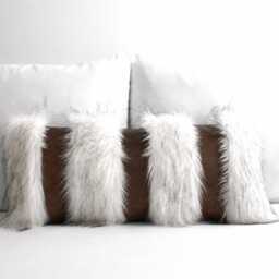 Chestnut Brown Faux Leather & Snow Fox Fur Lumbar Pillow Cover, Luxury Textured Throw Cushion Home Decor - thumbnail 3