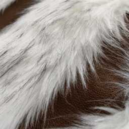 Chestnut Brown Faux Leather & Snow Fox Fur Lumbar Pillow Cover, Luxury Textured Throw Cushion Home Decor - thumbnail 2