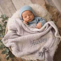 Personalised Baby Blanket Knitted Bow Embroidered Name New - thumbnail 2