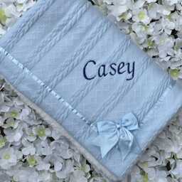 Personalised Baby Blanket Knitted Bow Embroidered Name New - thumbnail 4