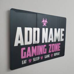 Personalised Metal Mirror Pink Gamer Sign - Customised Printed Wall Art Plaque Gaming Zone Caution - thumbnail 3