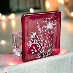 Fused Glass Cosmos Tealight Holder October Birth Flower Gift - thumbnail 3