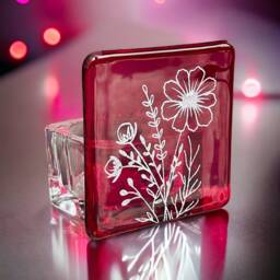 Fused Glass Cosmos Tealight Holder October Birth Flower Gift - thumbnail 1