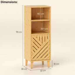 Bamboo Bathroom Storage Cabinet Narrow Freestanding Wooden Organizer With Open Shelves - thumbnail 4