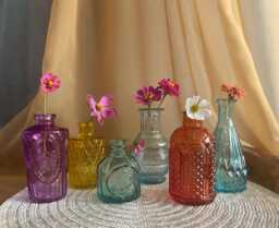 Colorful Pressed Glass Bud Vases - Vintage-Inspired Textured Mini Vessels Sold Individually Or As A Set