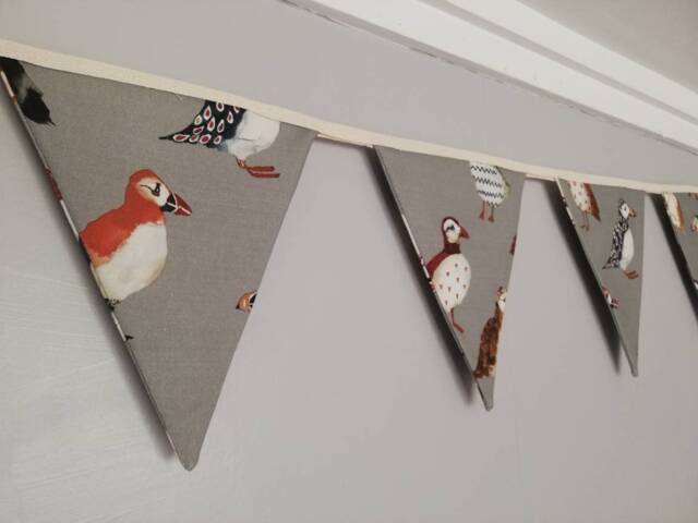 Puffin Fabric Bunting, Gorgeous Coloured Puffins On Grey Background, 10 Flags, Approx 2.5 Metres - image 1