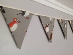 Puffin Fabric Bunting, Gorgeous Coloured Puffins On Grey Background, 10 Flags, Approx 2.5 Metres - thumbnail 1