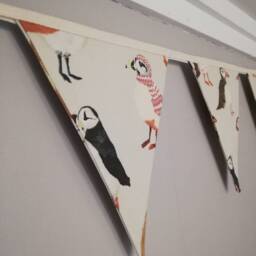 Puffin Fabric Bunting, Gorgeous Coloured Puffins On Grey Background, 10 Flags, Approx 2.5 Metres - thumbnail 3