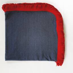 In Stock Handmade Navy Baby Wrap - Red Fringe Trim, Pram Blanket - thumbnail 4