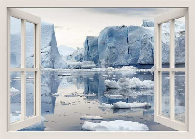 Iceberg Wall Decal, Ice 3D Window Antarctica View Sticker, Frame, Mural