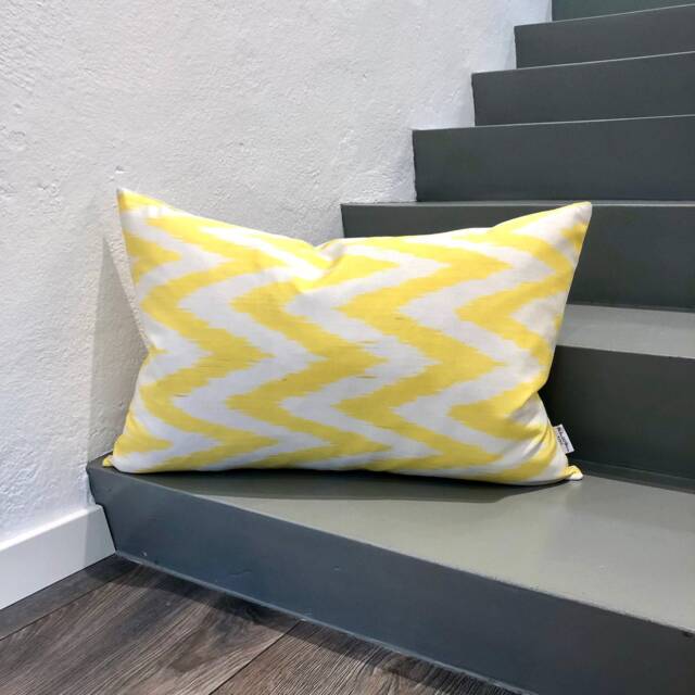 Silk Ikat Pillow Cover Zigzag Yellow - Statement Cushion For Home Decor - image 1