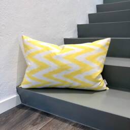 Silk Ikat Pillow Cover Zigzag Yellow - Statement Cushion For Home Decor - thumbnail 1