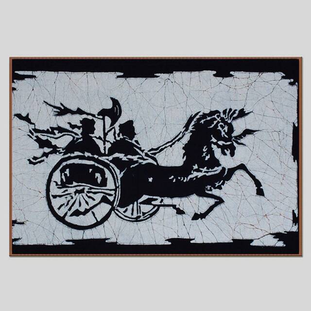 Warrior Horse Carriage Batik Wall Hanging Decor Hmong Fabric Textiles Tapestry Black White Dyeing Art Housewarming Gift For Home - Ethnic - image 1