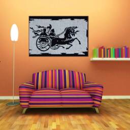 Warrior Horse Carriage Batik Wall Hanging Decor Hmong Fabric Textiles Tapestry Black White Dyeing Art Housewarming Gift For Home - Ethnic - thumbnail 2