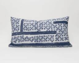 Hmong Indigo Batik Throw Pillow, Hill Tribe Rustic Cushion - 24x13