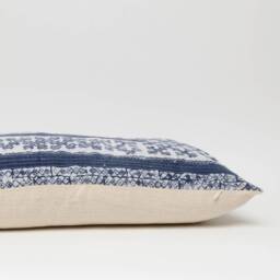 Hmong Indigo Batik Throw Pillow, Hill Tribe Rustic Cushion - 24x13 - thumbnail 4