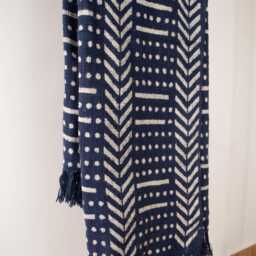 Blue Hand Block Printed Cotton Throw Blanket Fringed Mud Cloth - thumbnail 3