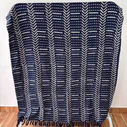 Blue Hand Block Printed Cotton Throw Blanket Fringed Mud Cloth - thumbnail 4