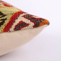 Vintage Turkish Kilim Pillow Cover 16'' Wool Throw - thumbnail 4