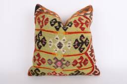 Vintage Turkish Kilim Pillow Cover 16'' Wool Throw - thumbnail 1