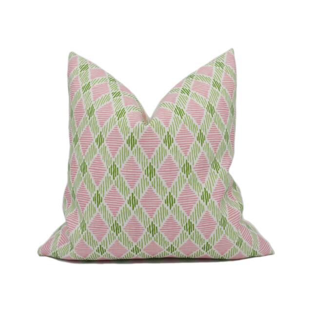 Schumacher - Dexter Pink & Green Fun Bright Lattice Print Indoor & Outdoor Cushion Cover Handmade Throw Pillow Designer Home D??cor - image 1