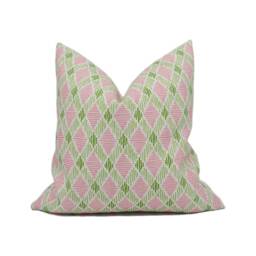 Schumacher - Dexter Pink & Green Fun Bright Lattice Print Indoor & Outdoor Cushion Cover Handmade Throw Pillow Designer Home D??cor - thumbnail 1