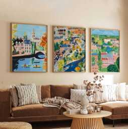Set Of 3 Cambridge Posters, England City Prints, UK Travel Poster Set, Wall Art, University Town Prints - thumbnail 1