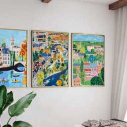 Set Of 3 Cambridge Posters, England City Prints, UK Travel Poster Set, Wall Art, University Town Prints - thumbnail 2