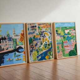 Set Of 3 Cambridge Posters, England City Prints, UK Travel Poster Set, Wall Art, University Town Prints - thumbnail 3