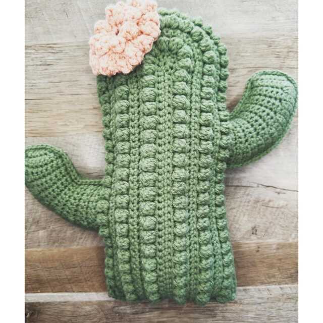 Custom Crochet Cactus Decorative Throw Pillow With Flower - image 1