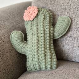 Custom Crochet Cactus Decorative Throw Pillow With Flower - thumbnail 2