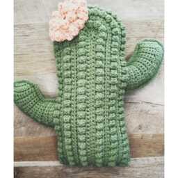 Custom Crochet Cactus Decorative Throw Pillow With Flower - thumbnail 1